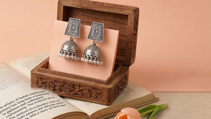 Sangeeta Boochra Handcrafted Oxidised Silver Statement Jhumka