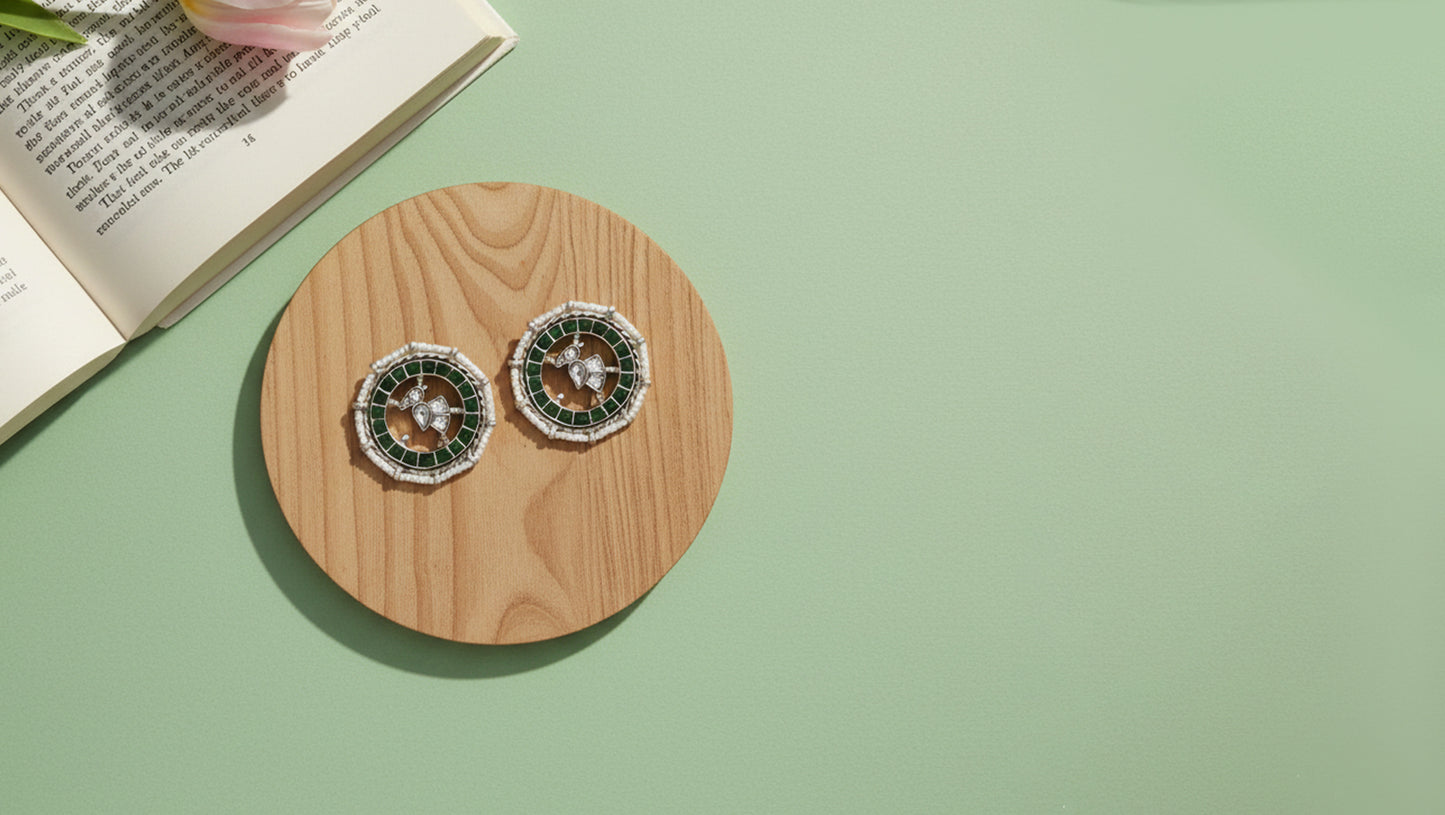 Sangeeta Boochra Signature Green Kundan Silver Stud Earrings