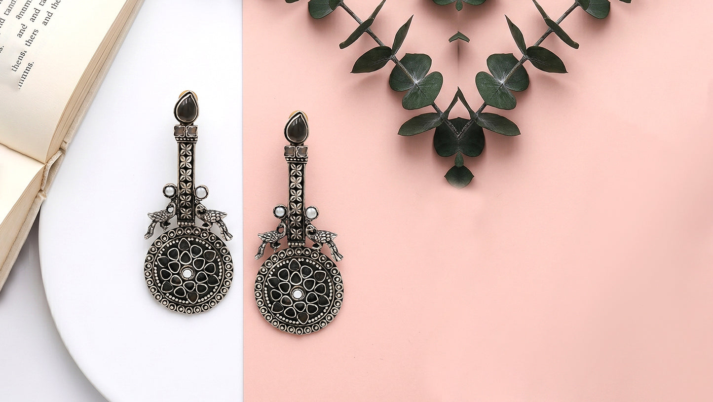 Sangeeta Boochra Traditional Floral Silver Earrings