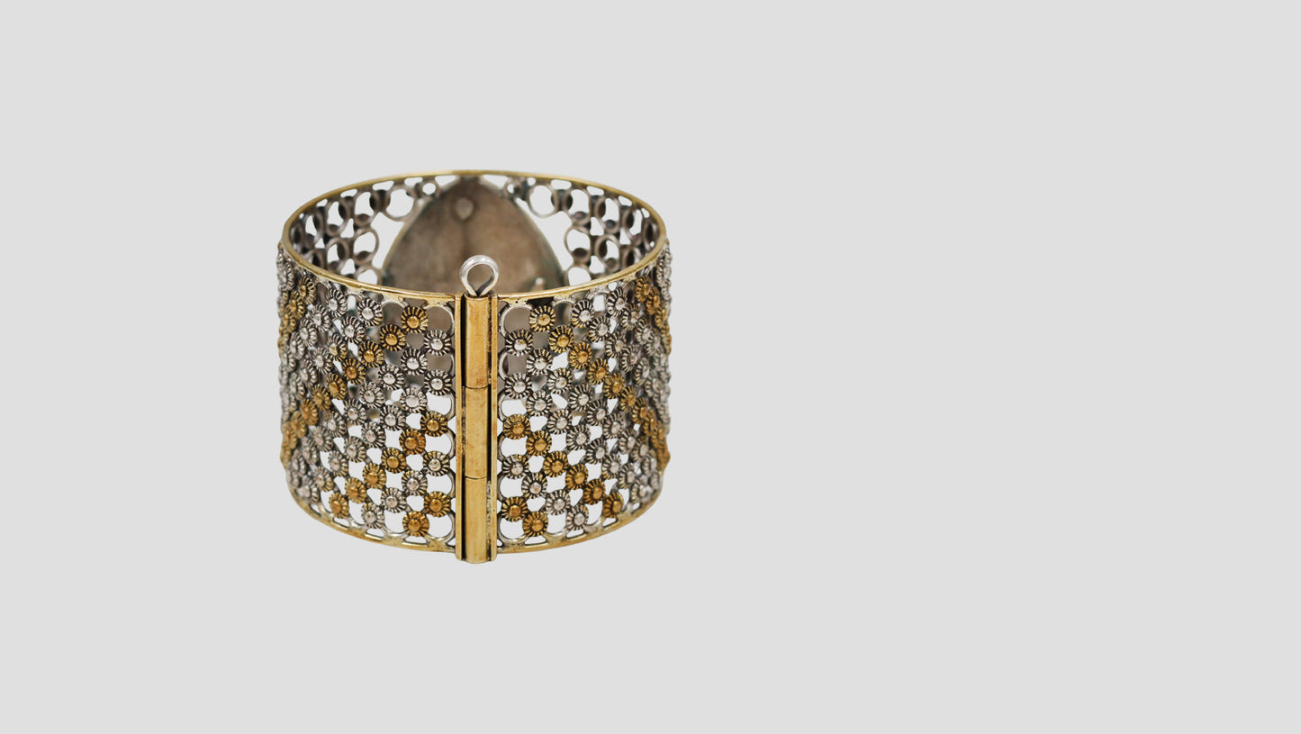 Sangeeta Boochra Heritage Dual-Tone Silver Floral Openable Bangle
