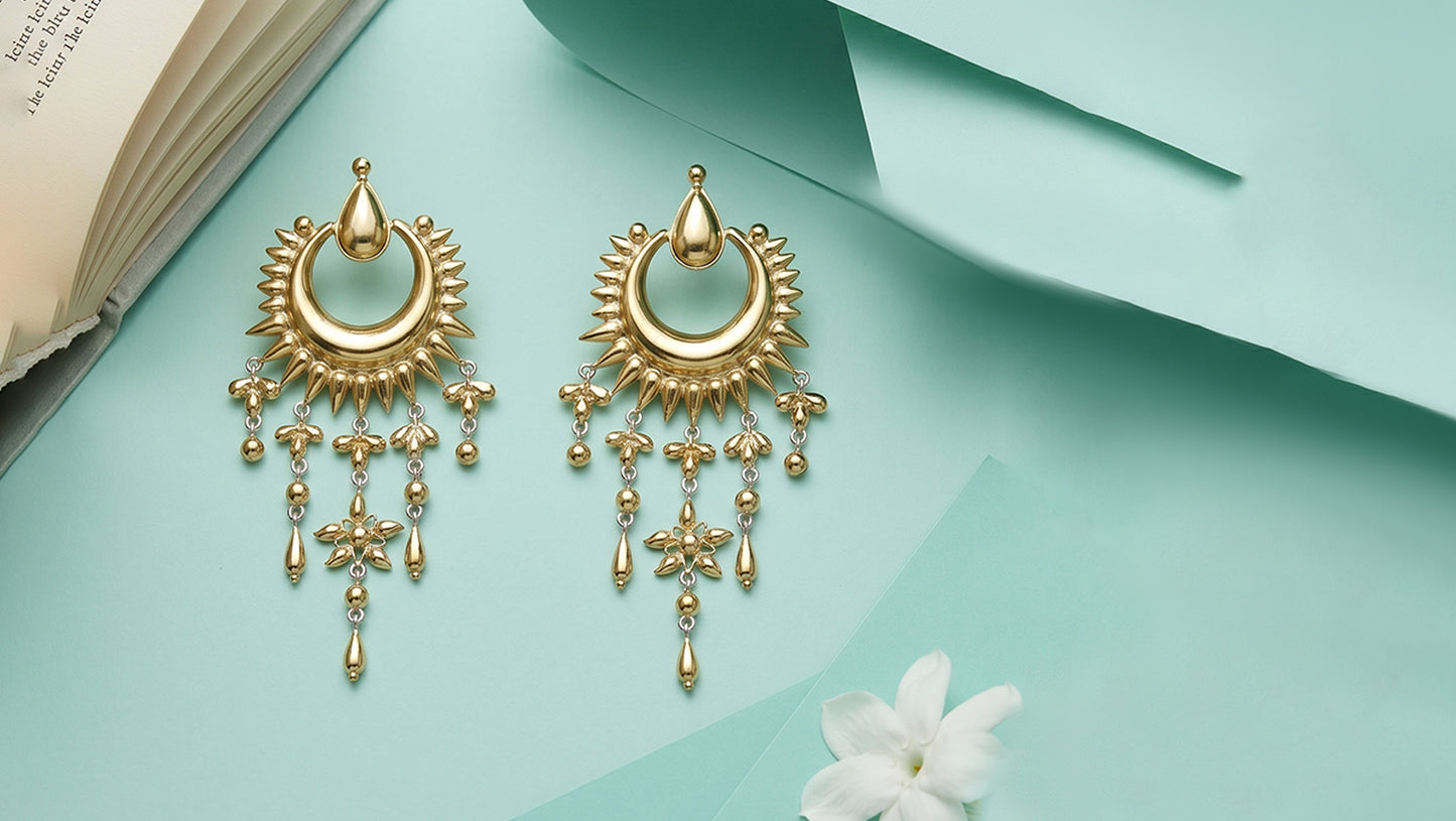 Sangeeta Boochra Gold Plated Tribal Chandbali Earrings