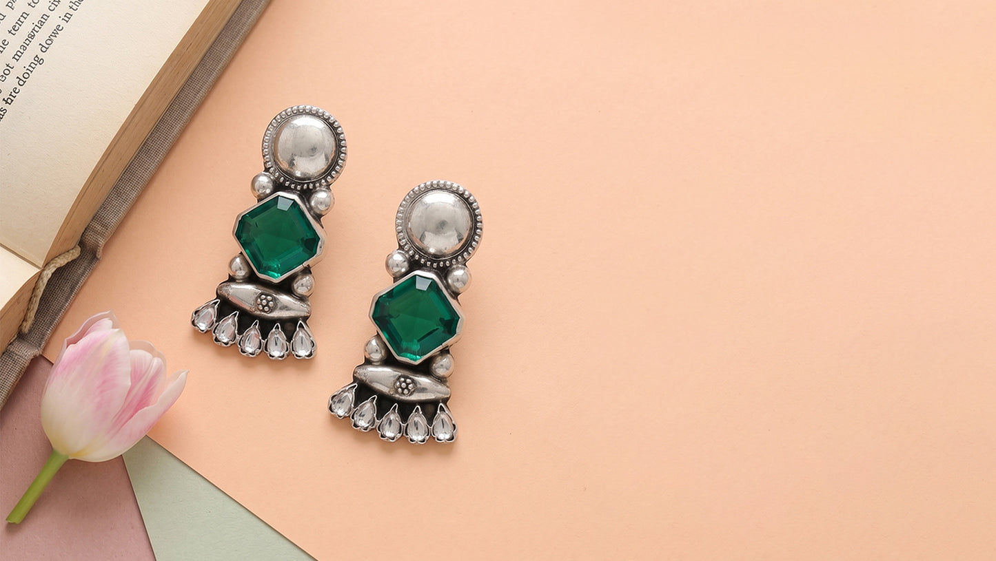 Sangeeta Boochra Handcrafted Oxidised Silver Statement Studs