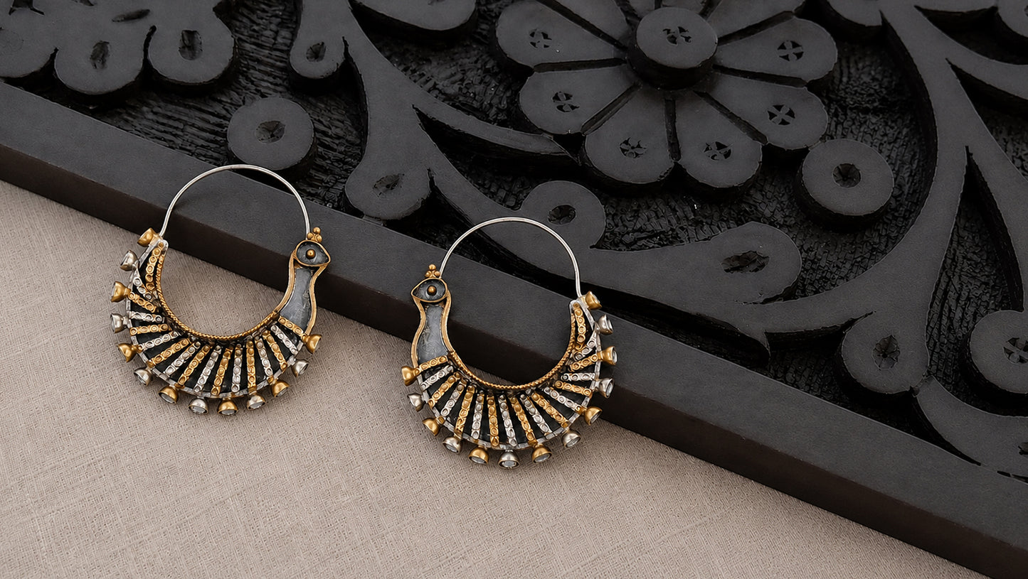 Sangeeta Boochra Handcrafted Dual Plated Silver Tribal Hoop Earrings