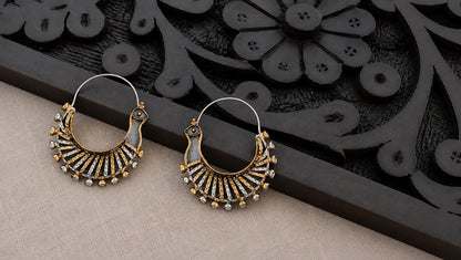 Sangeeta Boochra Handcrafted Dual Plated Silver Tribal Hoop Earrings