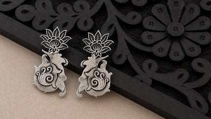 Sangeeta Boochra Artisan Oxidised Silver Lotus Motif Earrings