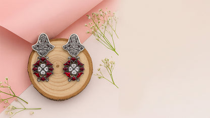 Sangeeta Boochra Antique Silver Floral Danglers