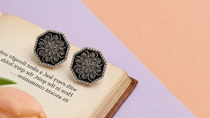 Sangeeta Boochra Handcrafted Oxidised Silver Floral Motif Studs