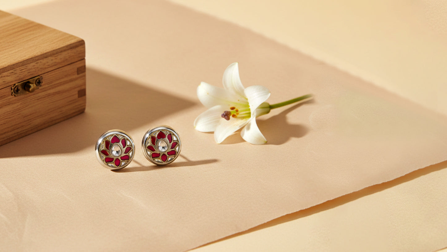 Sangeeta Boochra Floral Kundan Silver Studs