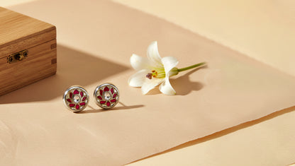 Sangeeta Boochra Floral Kundan Silver Studs