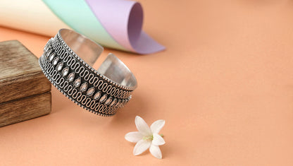 Sangeeta Boochra Designer Oxidised Silver Statement Hand Cuff Bracelet
