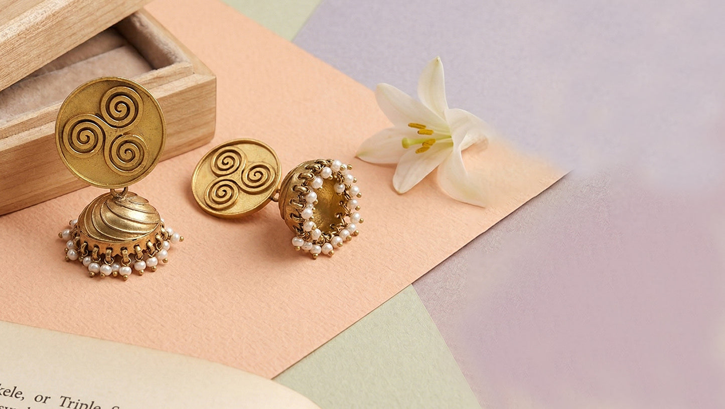 Sangeeta Boochra Traditional Gold-Plated Dome Jhumkas with Pearls