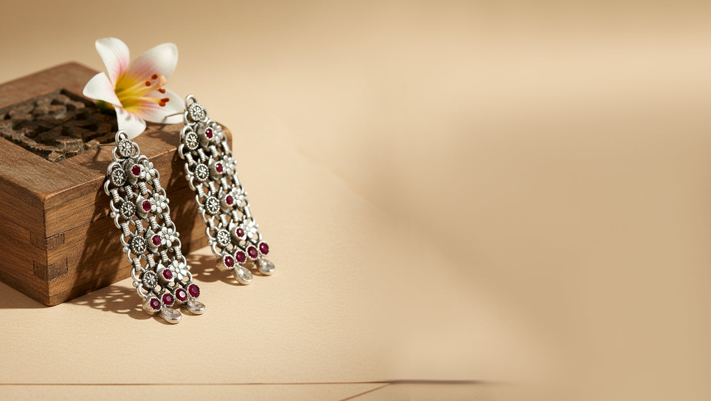 Sangeeta Boochra Heritage Silver Floral Dangles