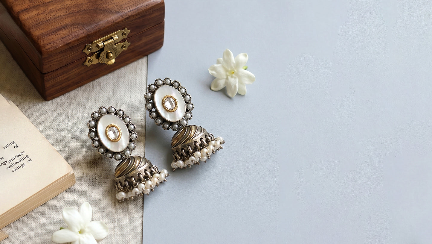 Sangeeta Boochra Heritage Mother of Pearl Jhumka Earrings