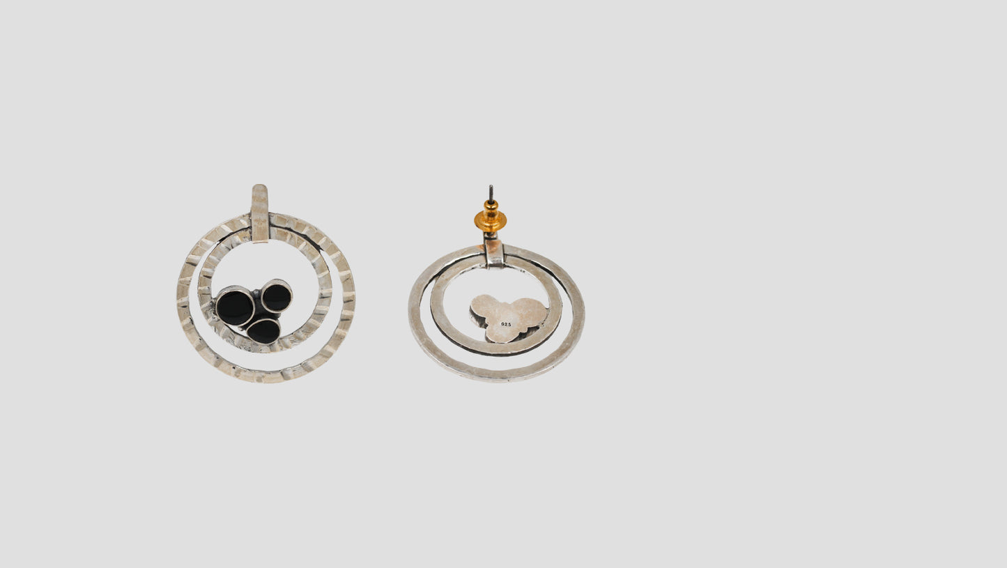 Sangeeta Boochra Dual Hoop Black Stone Silver Earrings
