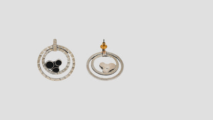 Sangeeta Boochra Dual Hoop Black Stone Silver Earrings