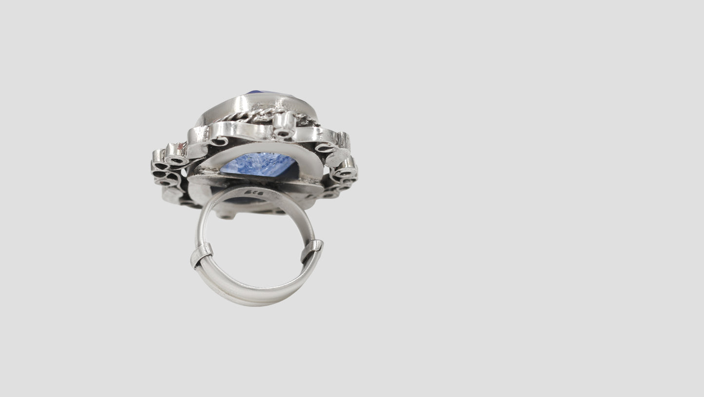 Sangeeta Boochra Handcrafted Blue Stone Silver Ring