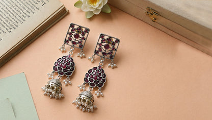 Sangeeta Boochra Heritage Kundan Silver Jhumka Earrings with Pearls