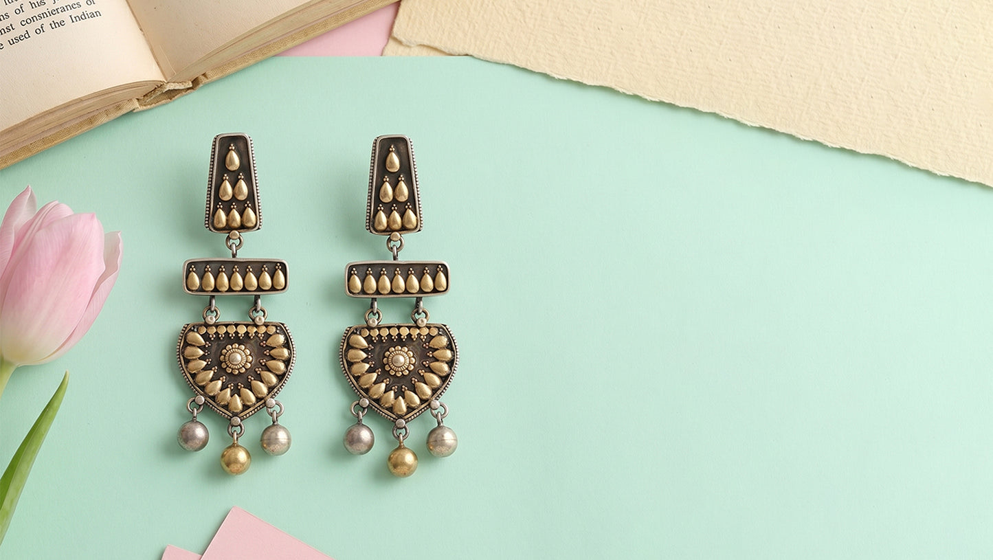 Sangeeta Boochra Handcrafted Dual Plated Silver Statement Earrings