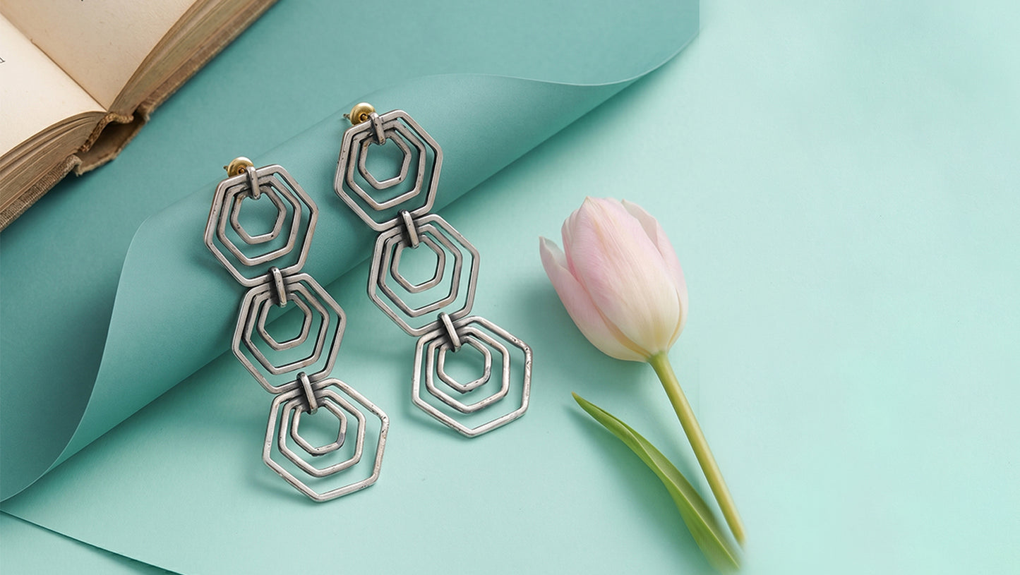 Sangeeta Boochra Sterling Silver Hexa Drop Earrings
