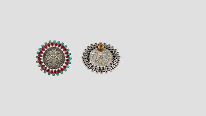 Sangeeta Boochra Heritage Floral Oxidised Silver Round Earrings