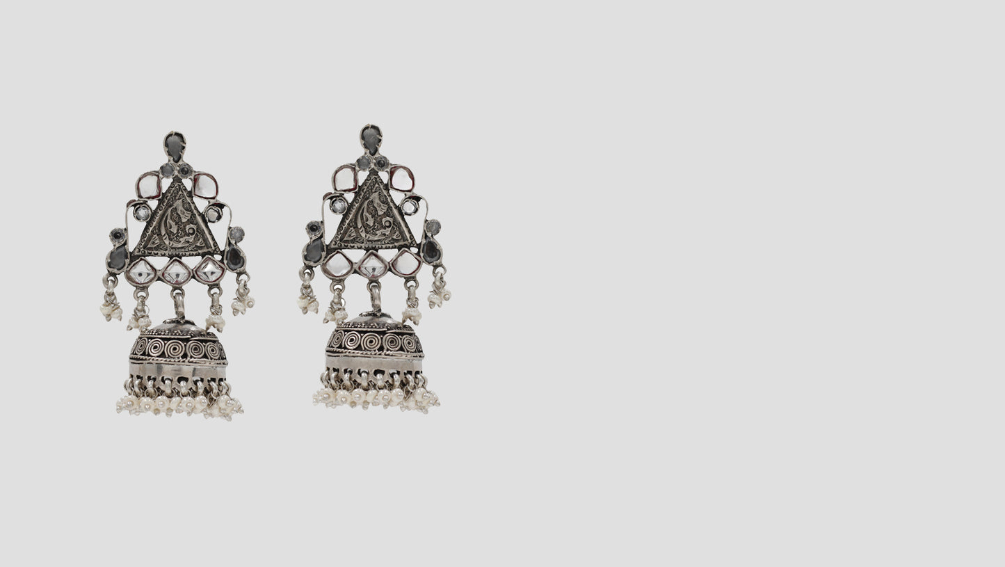 "Artisan Masterpiece: Sangeeta Boochra Silver Jhumka Earrings "