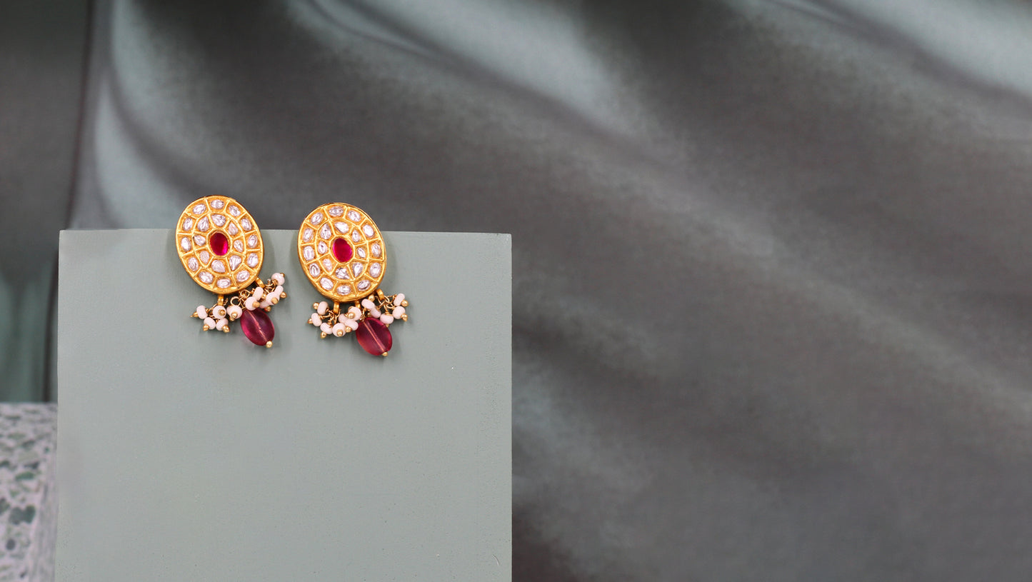 "Golden Grace: Kundan-Studded Earrings by Sangeeta Boochra "