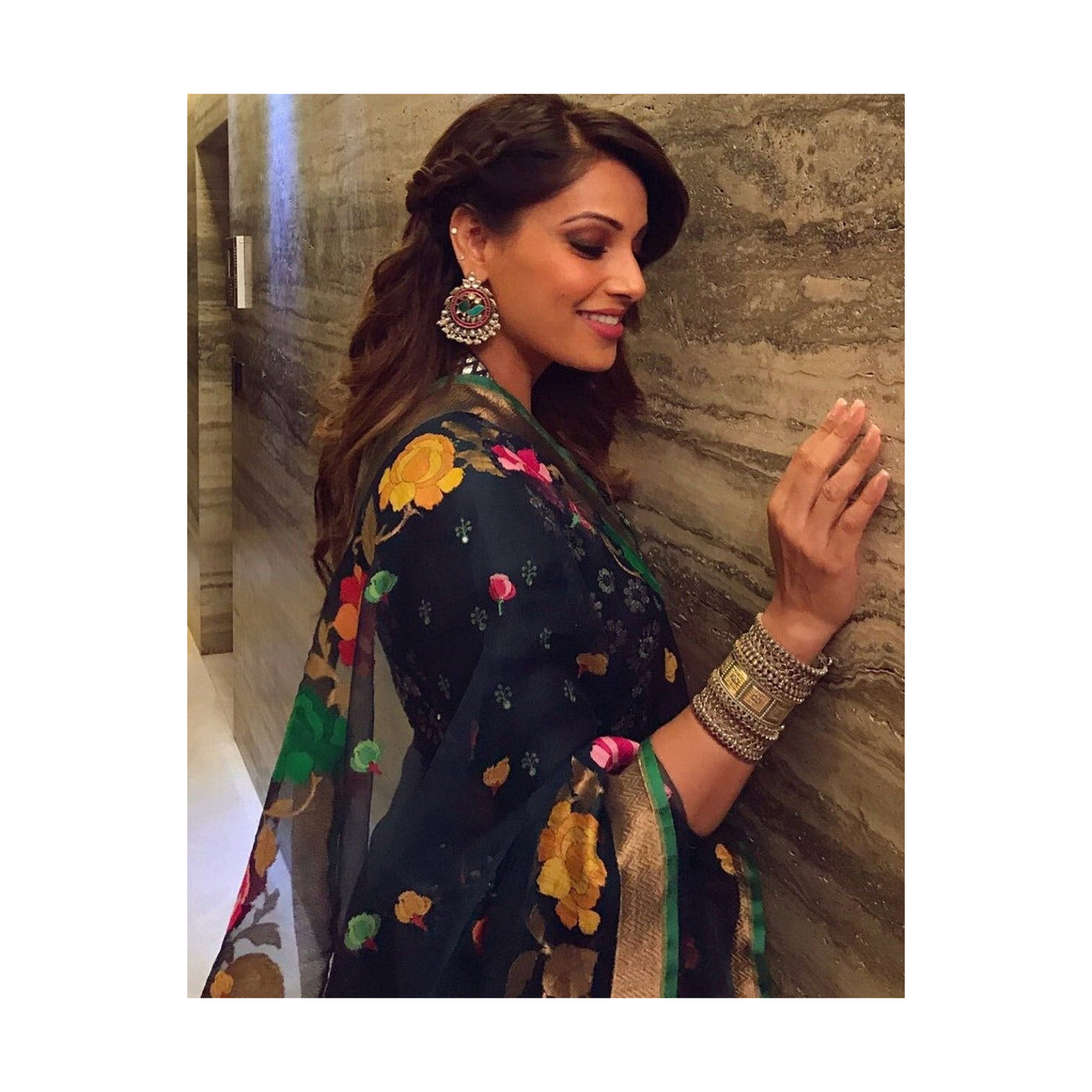Bipasha Basu in Silver Handmade Earrings Studded With Emerald Stone And Silver Bangle Ruby Stone