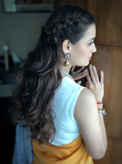Dia Mirza in Earrings And Necklace With 24k Gold Plated And Cz, Blue Glass Stone