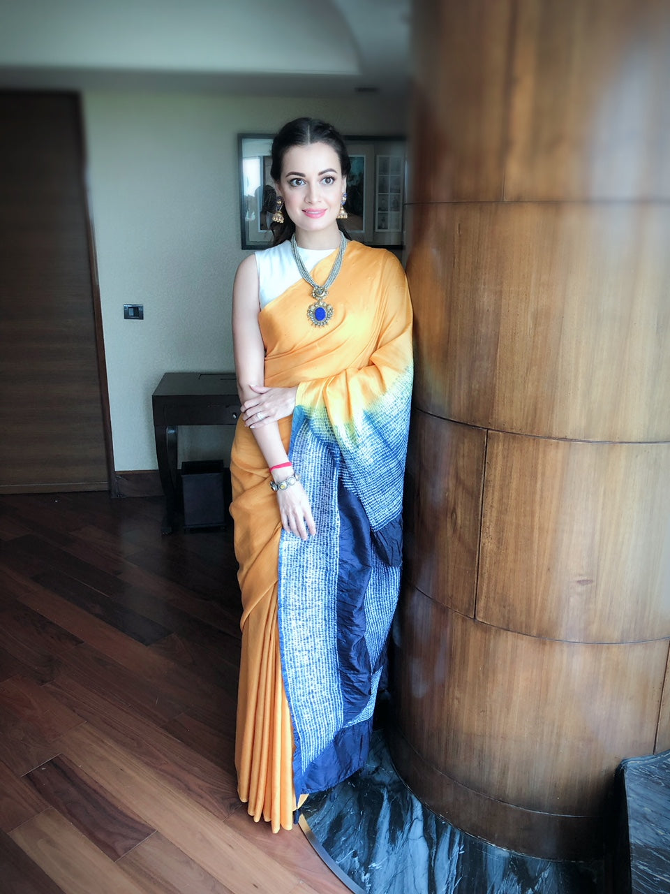 Dia Mirza in Earrings And Necklace With 24k Gold Plated And Cz, Blue Glass Stone