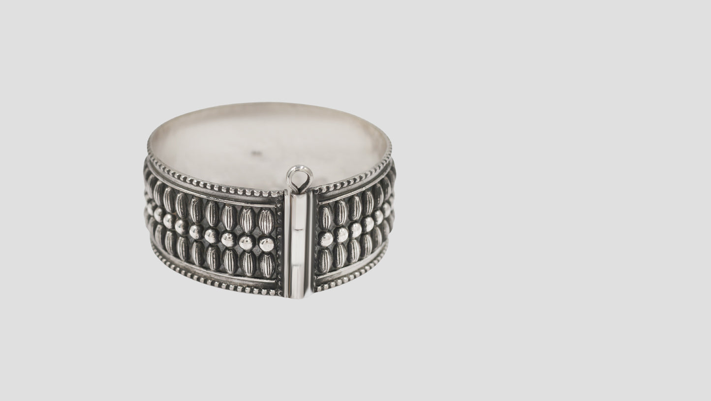Sangeeta Boochra Handcrafted Textured Oxidised Silver Statement Bangle