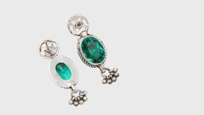 Timeless Splendor: Sangeeta Boochra Silver Earrings Adorned with Emeralds