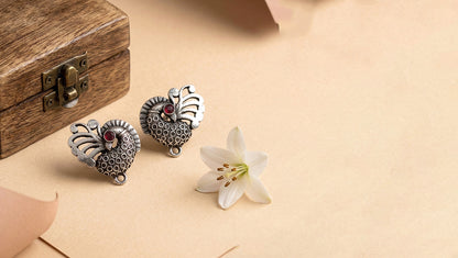 Sangeeta Boochra Peacock Motif Handcrafted Silver Earrings