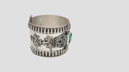 Sangeeta Boochra Floral Motif Oxidised Silver Bangle