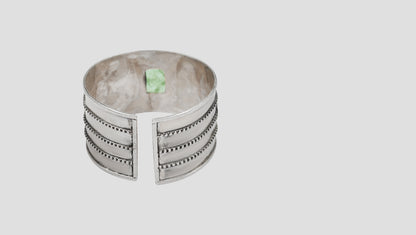 Sangeeta Boochra Artisan Oxidised Silver Cuff with Green Center Stone
