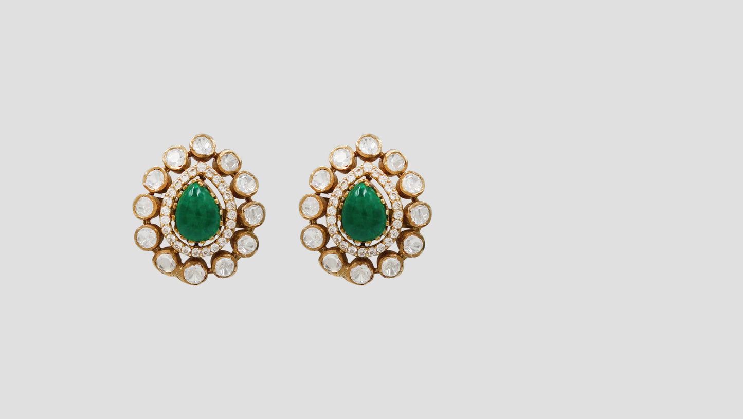 Sangeeta Boochra Royal Green Drop Moissanite Silver Set