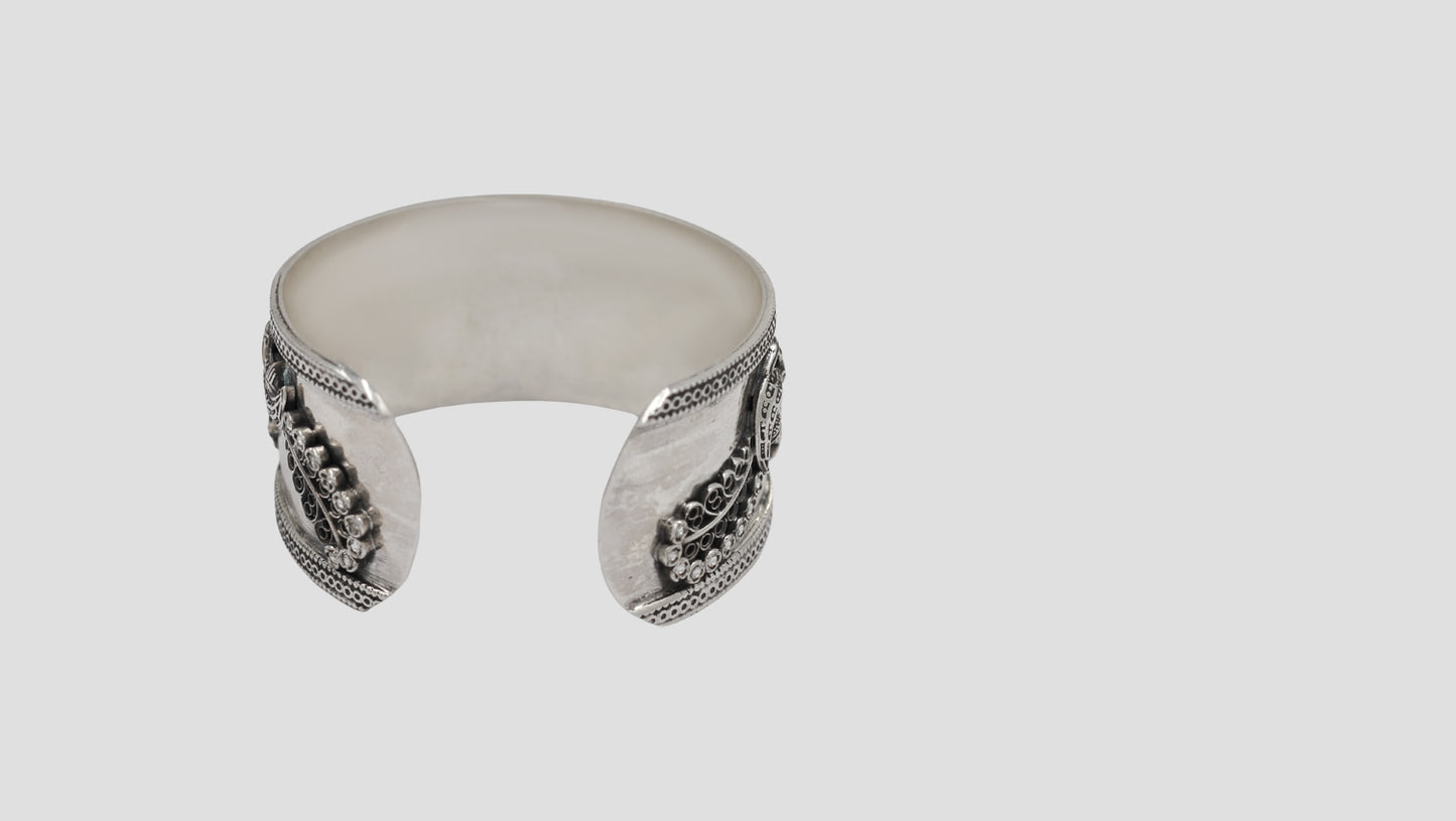 Sangeeta Boochra Peacock Motif Oxidised Silver Statement Cuff