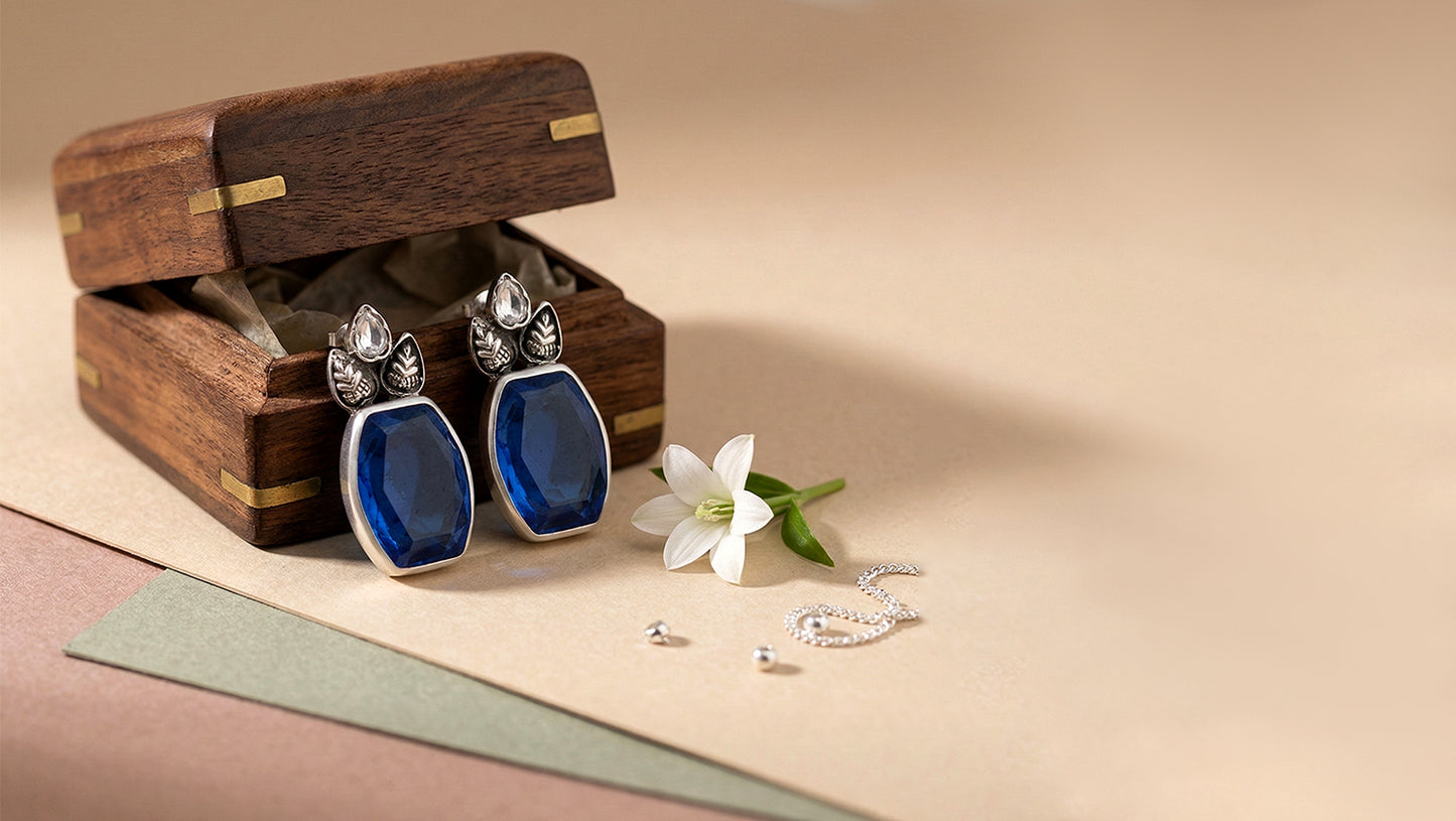Sangeeta Boochra Royal Blue Statement Silver Earrings