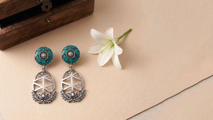 Sangeeta Boochra Turquoise Floral Silver Drop Earrings