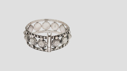 Sangeeta Boochra Oxidised Silver Shell Motif Statement Bangle