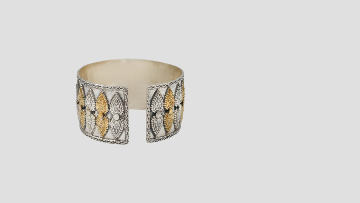 Heritage Goddess Motif Silver & Gold-Plated Statement Cuff