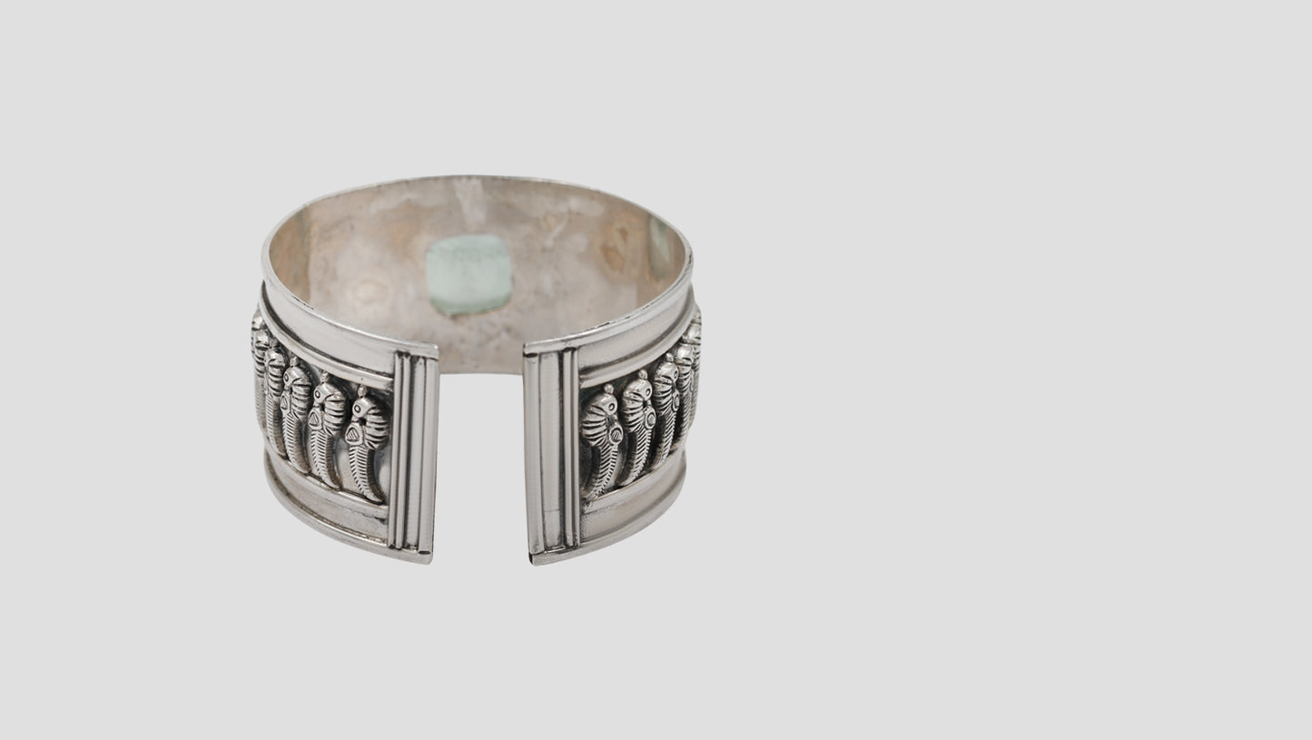 Sangeeta Boochra Green Stone Oxidised Silver Statement Cuff