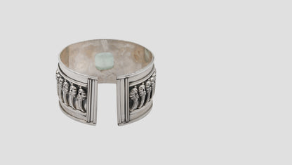 Sangeeta Boochra Green Stone Oxidised Silver Statement Cuff