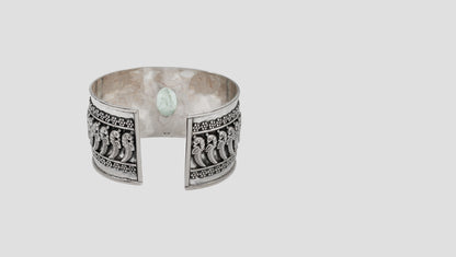 Sangeeta Boochra Heritage Oxidised Silver Cuff with Green Center Stone