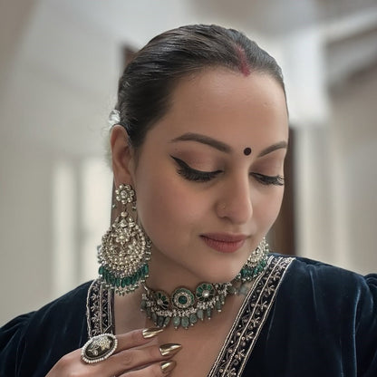 "Sonakshi Sinha’s Regal Glow in Sangeeta Boochra’s Timeless Silver Creations"