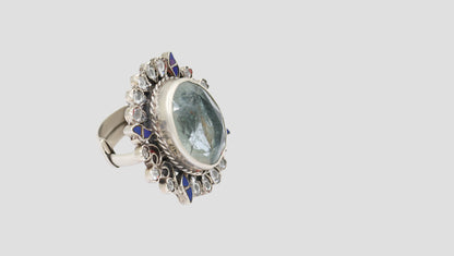 Sangeeta Boochra Designer Silver Ring with Lapis Kundan Accents