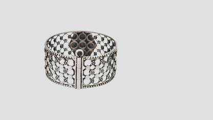 Sangeeta Boochra Oxidised Silver Hexagon Floral Statement Bangle