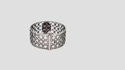 Sangeeta Boochra Intricate Floral Oxidised Silver Openable Bangle