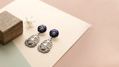 Sangeeta Boochra Blue Floral Silver Drop Earrings