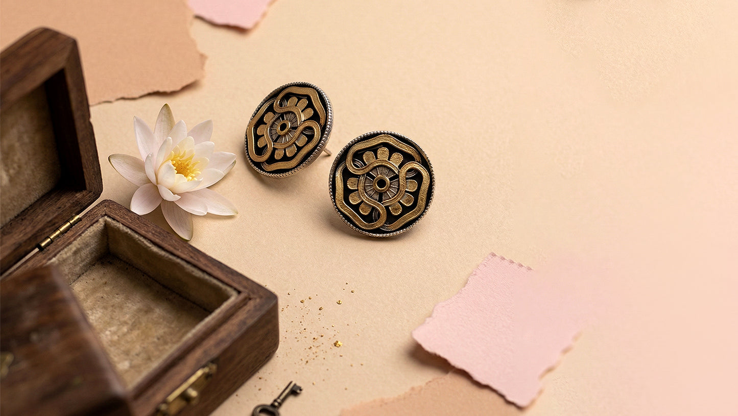 Sangeeta Boochra Dual-Tone Oxidised Silver Floral Stud