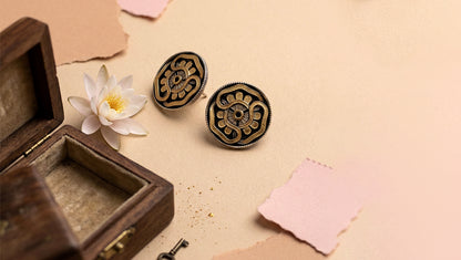 Sangeeta Boochra Dual-Tone Oxidised Silver Floral Stud